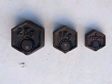 3x Antico Peso Esagonale in Ferro da 2 kg a 500 gr. per Antica Bilancia Bascula