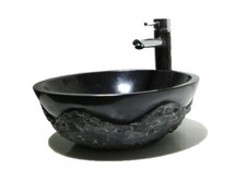 LUSSO ROTONDO NERO RUSTICO PIETRA RUSTICA MARMO lavandino lavandino bagno 42cm
