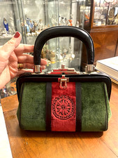 ROBERTA DI CAMERINO - BORSA "BAGONGHI" -VINTAGE -VELLUTO VERDE E ROSSO- ANNI '60