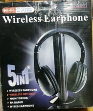 Cuffie Stereo Wireless 5 IN 1 Senza Fili WIFI Cuffia per Pc Tv Mp3 con Microfono