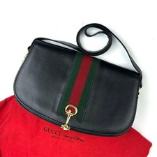 Borsa a tracolla Gucci Horsebit in pelle nera linea sherry mezza luna mini...