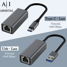 Adattatore Tipo-C/USB a LAN RJ45 1000Mbps Convertitore Rete Ethernet Gigabit