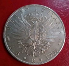 REGNO V.E.III MONETA COPIA 5 LIRE 1901,MATERIALE AMAGNETICO 23,12 GRAMMI