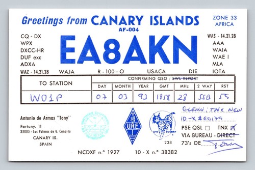 Radioamatore qsl ea8akn - qsl, isole