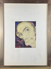 PINO PONTI (1905-1999) QUADRO DIPINTO Tecnica Mista su Carta Ritratto e Cornice