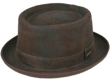 Cappello pelle di pecora Trilby torta di maiale Fedora gangster marrone donna uomo ragazzo