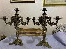 Antica Coppia Di Candelabri In Ottone/Bronzo 5 fiamme in ottime condizioni H. 39