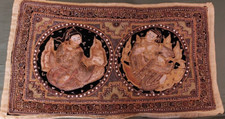 Arazzo antico da parete Birmano in rilievo decorato con pietre Vintage  