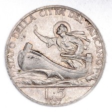 VATICANO Pio XI 5 Lire 1937 A.XVI - Argento Silver