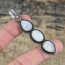 Pietra Lunare Arcobaleno Artigianale 925 Argento Sterling Ciondolo Gioielli Per