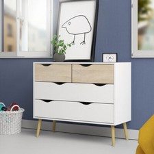 Cassettiera in legno con finitura laccata bianca e rovere Mobile settimino