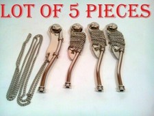 Lotto di 5 fischietti Bosun per pipe nautiche in ottone anticato finitura nic...