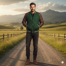 Giacca unisex Varsity Letterman | Bomber in lana artigianale | Maniche in vera pelle