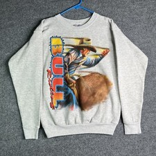 Felpa vintage Bull Riding retrò stampa puff western rodeo grande USA cowboy