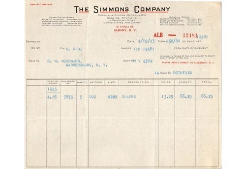 Sedia simmons fattura 1923 - co.,