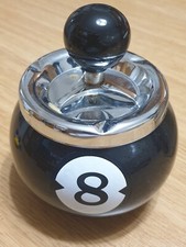Originale Posacenere Palla Biliardo Num. 8, Ceramica e Acciaio, BILLIARD ASHTRAY
