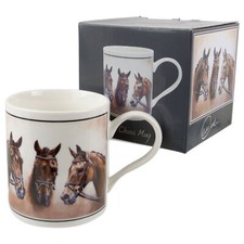 Tazza/tazza Fine China Lucky Three Horse di Cachet Race Jump Horse Rider confezione regalo