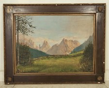 GRANDE ANTICO DIPINTO olio tela VEDUTA MONTAGNA Dolomiti ALPI firmato XIII 1935