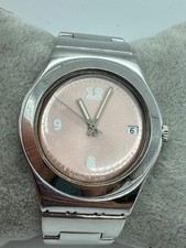 Orologio Swatch Irony AG2000 Swiss Silver Tone Quadrante Rosa Quarzo Data Batteria Nuova