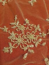 Pizzo Ricamato Perline Decor Sposa Fiori Tulle Lace Embroidered Beads Flowers