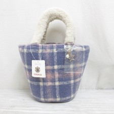 Articolo inutilizzato COOCO Plaid Tote Bag Hand Bag Ecopelliccia Lavanda...