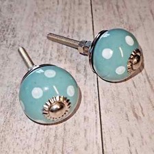 Set 2 Pomelli in Ceramica Festae - Turchese, Bianco, Argento - Diametro 3 cm