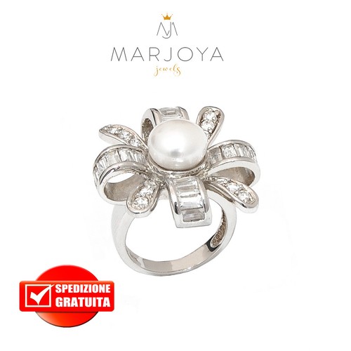 Anello fiocco con perla - , in