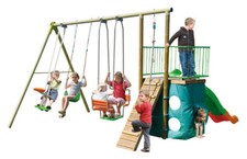 STAZIONE GIOCHI GIOSTRA PER BAMBINI PER ESTERNO LIMA STEELWOOD IN LEGNO E MET...