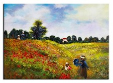 Claude Monet - Campo di Papaveri Presso Argenteuil - 50x70cm-Ölbild Dipinti Mano