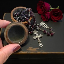 Antico Rosario Argento E Vetro Boemia In Noce Di Tagua Art Déco Anni 20