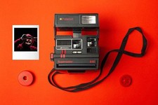 Polaroid istantanea 645 cl supercolor nero due strisce rosse pellicola istantanea vintage