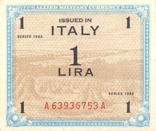 Italy  1  Lira  Series of 1943