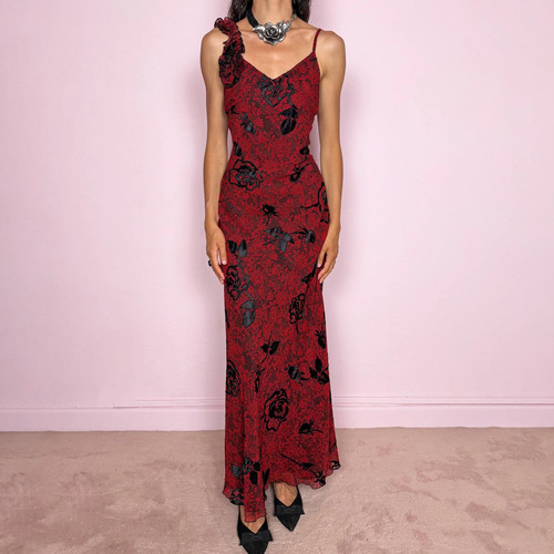 Maxi abito rosso vintage - , nero