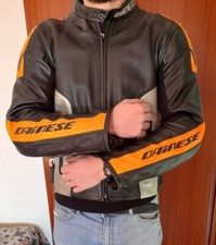 Giacca Pelle Dainese Moto Tg. 50 Nero - Arancio - Argento