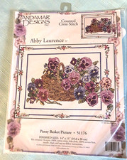 Cestino Pansy Candamar Design nuovo con scatola bouquet KIT PUNTO CROCE 14"X11" MAI APERTO