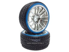 COPPIA DI RUOTE COMPLETE DI INSERTO 1/10 CERCHI CROMATI ON ROAD DRIFT HIMOTO