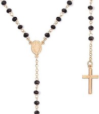 Rosario Amen Donna Argento 925 Rosè con Cristalli Neri Croce e Madonna CRORN4
