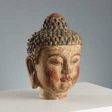 Testa di Buddha Antica Legno