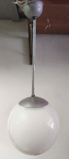 Lampada a sospensione Bauhaus, paralume a sfera vetro struttura in alluminio 1930 circa