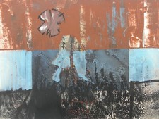 Sergio DANGELO (Milano 1932) IN FORESTA splendido dipinto SURREALISTA cm 30x40