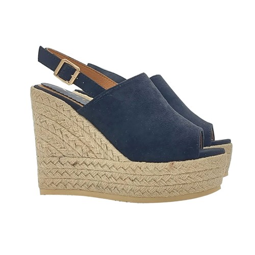 Black synthetic suede wedge - black,