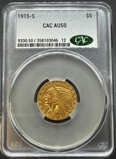 1915-S $5 TESTA DI INDIANO ORO