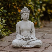 Statua statua in pietra Buddha Feng Shui 30 cm 6 kg grigio cemento bianco ant...