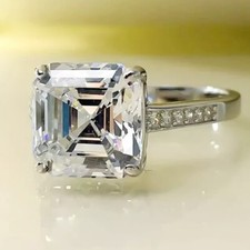 3.86 TCW Asscher Cut Moissanite Proposal Engagement Ring 14K White Gold Plated
