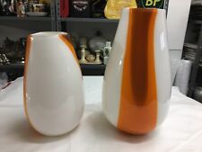 Coppia di grandi Vasi Vintage in vetro bianco ed arancio Modernariato