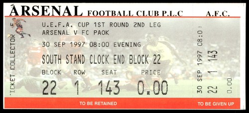 Biglietto 1997 arsenal vs - biglietto,