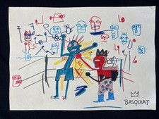 JEAN-MICHEL BASQUIAT disegno su carta vecchia firmato timbrato vintage