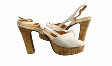 Sandali vintage anni '70 pelle bianca nodo  tacco alto sughero plateau platform