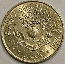 200 lire 180/mo Anniversario Fondazione Arma dei Carabinieri 1814-1994