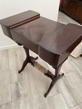 tavolino da cucito antico con tasche laterali in legno e tela circa 1850